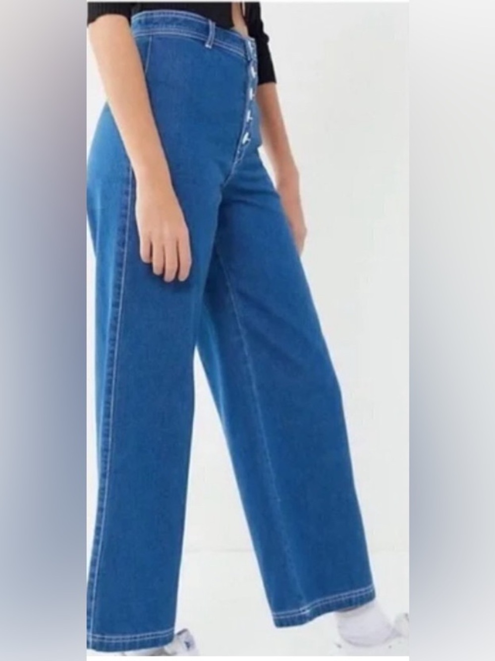 BDG Super Wide Leg Exposed Button Fly Cropped High Waisted Flare Jeans - 28 - Picture 5 of 14